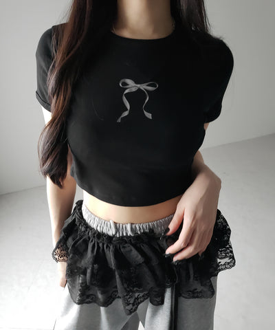 【 ２color 】ストラップリボンレースフリルミニ巻きスカート ／ strap ribbon lace frill mini wrap skirt