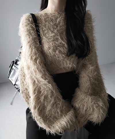 【 選べる６色展開 】フラッフィーシャギールーズショートニット ／ fluffy shaggy loose short knit
