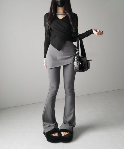 【 ３color 】ラインストラップギャザークロスレイヤードトップス ／ line strap gather cross layered Tops