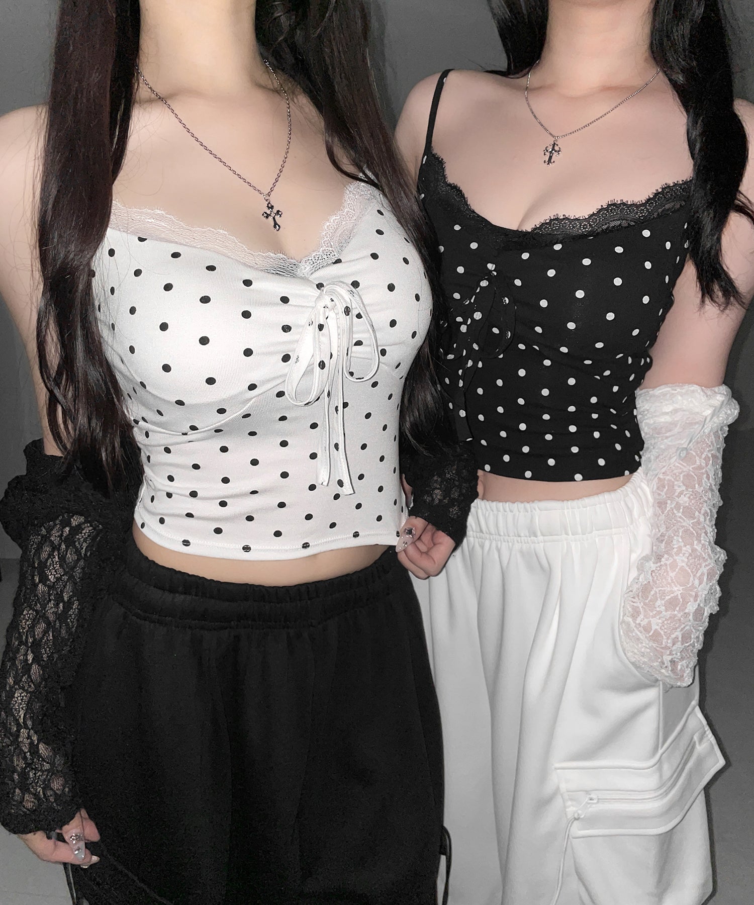 ドットレースフロントリボンキャミソール ／ Dot lace front ribbon camisole