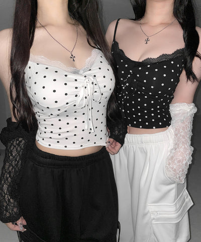 ドットレースフロントリボンキャミソール ／ Dot lace front ribbon camisole
