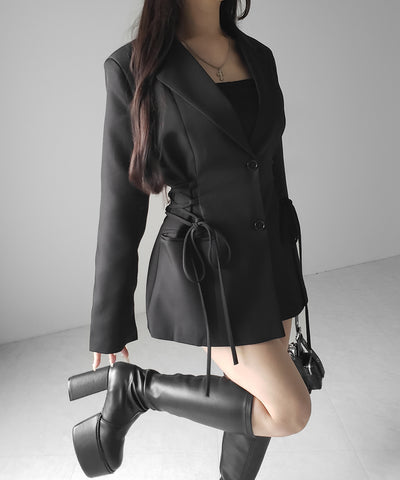 レースアップリボンスリムテーラードジャケット ／ lace-up ribbon slim tailored jacket
