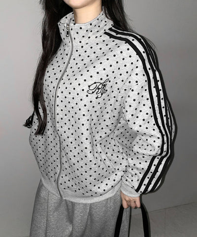 胸ロゴ刺繍ドットラインオーバースウェットブルゾン ／ chest logo embroidery side dot line over sweat blouson
