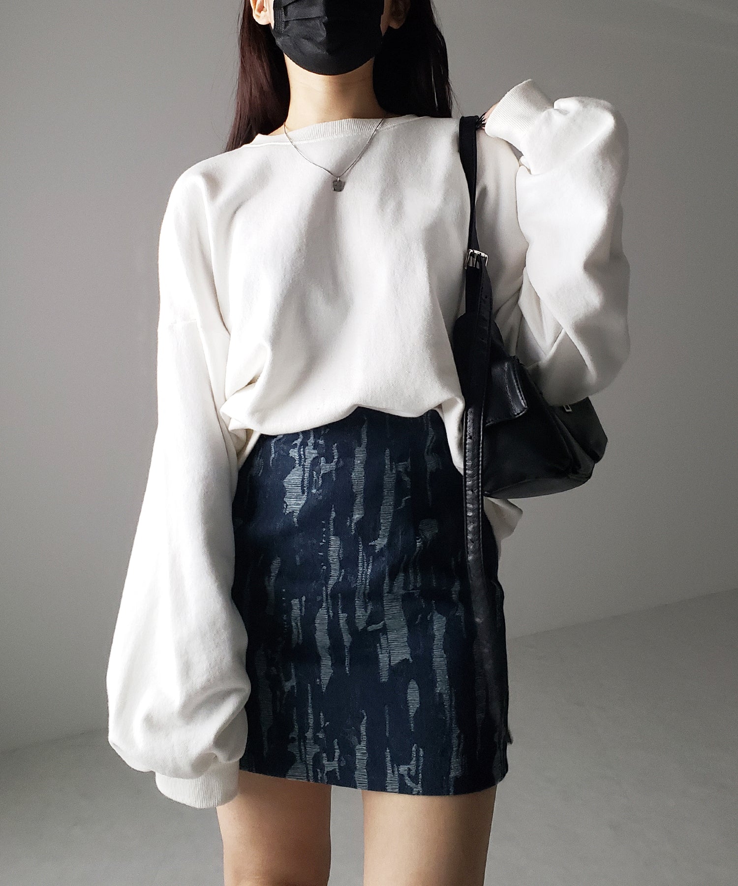 2color 】ジャガードダメージデニムミニスカート ／ Jacquard damage  