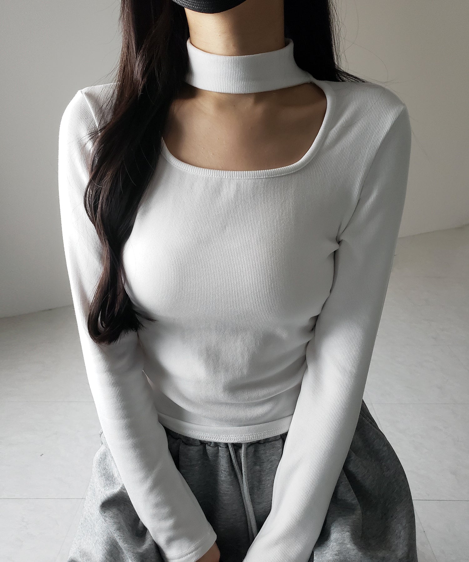 【 ３color ／ 裏起毛 】スクエアネックチョーカーシャーリングトップス ／ square neck choker shirring tops