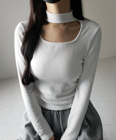 【 ３color ／ 裏起毛 】スクエアネックチョーカーシャーリングトップス ／ square neck choker shirring tops