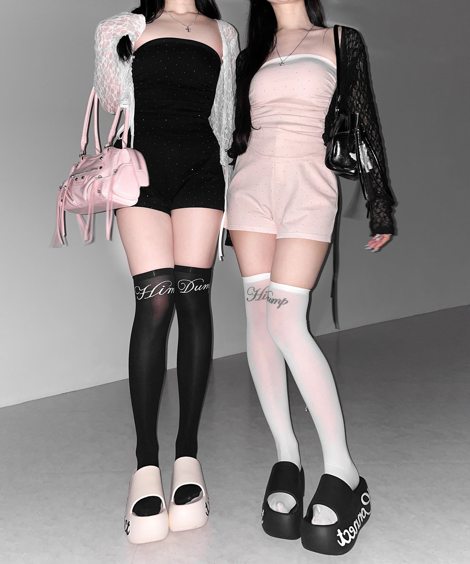 【 セットアップ 】ラインストーンベアトップ＋ハイウエストショートパンツ SET ／ 【 SETUP 】Rhinestone bare tops ＋ high waist short pants SET
