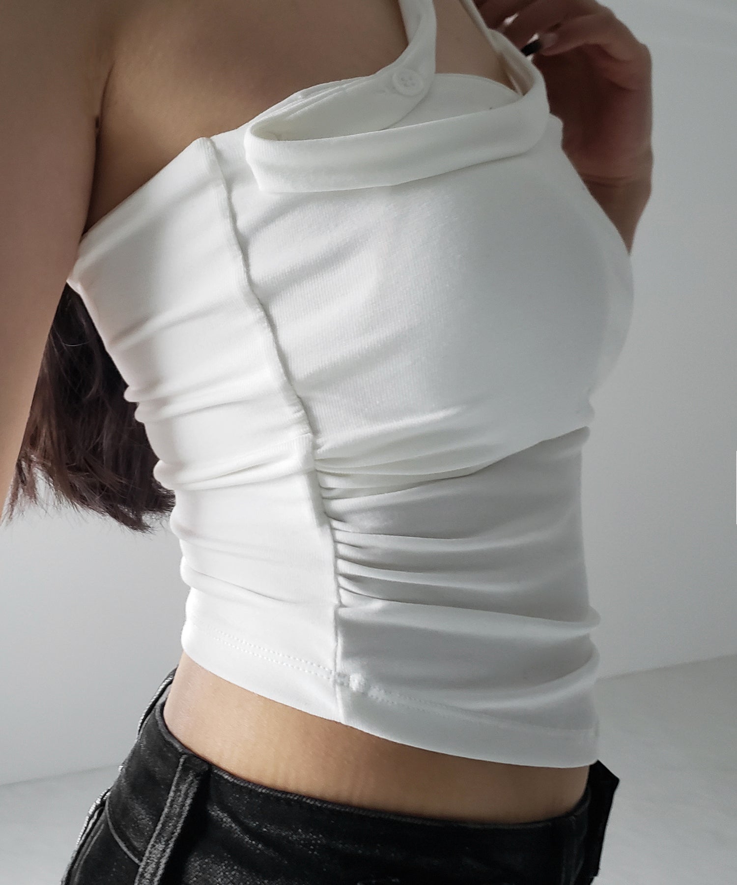 【 ３color ／ カップ付 】ロングチョーカークロスネックキャミソール ／ long choker cross neck camisole