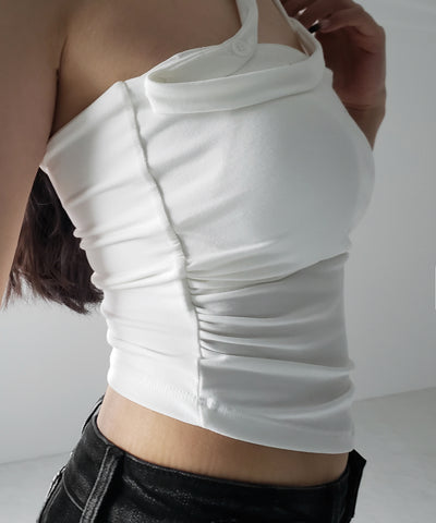 【 ３color ／ カップ付 】ロングチョーカークロスネックキャミソール ／ long choker cross neck camisole