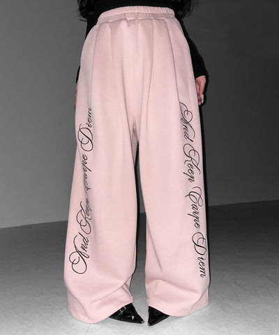 レタリングロゴ刺繍ワイドスウェットパンツ ／ lettering logo embroidery wide sweatpants