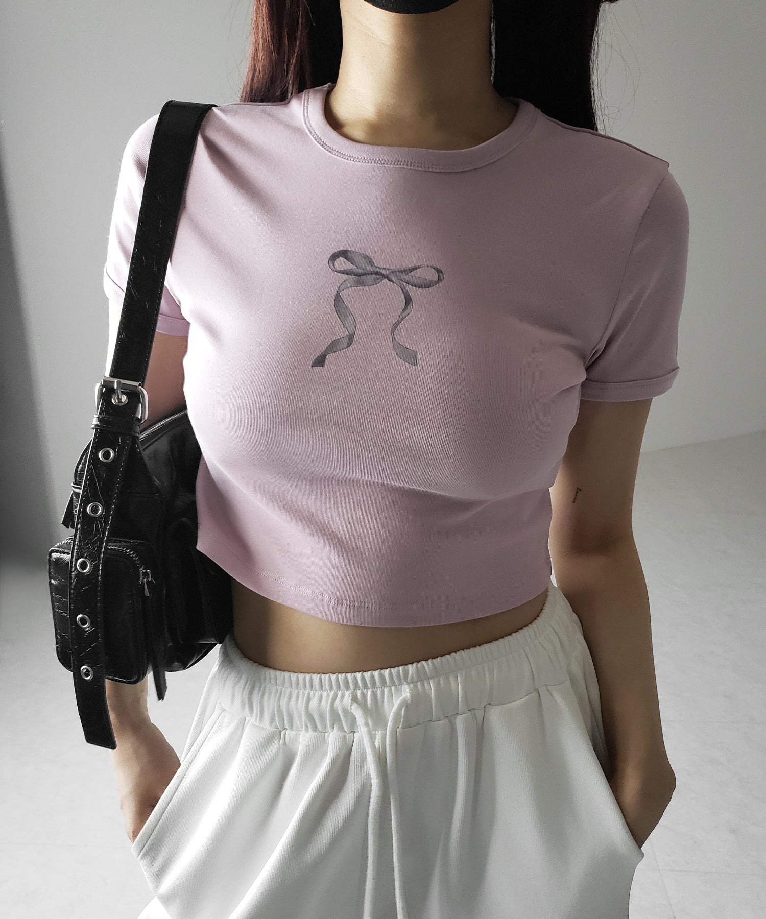 【 ４color 】ミニリボンショートちびＴシャツ ／mini ribbon short chibi Tee