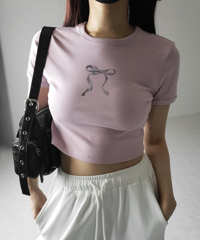 【 ４color 】ミニリボンショートちびＴシャツ ／mini ribbon short chibi Tee