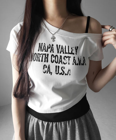 ヴィンテージロゴワンショルレイヤードＴシャツ ／ vintage logo one-shoulder layered T-shirt