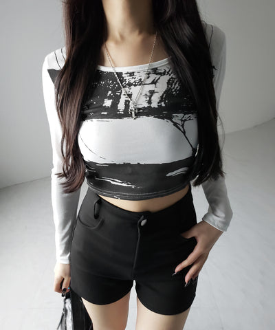 【 ２color 】ヴィンテージプリントショートリブＴシャツ ／ vintage print short lib t-shirt