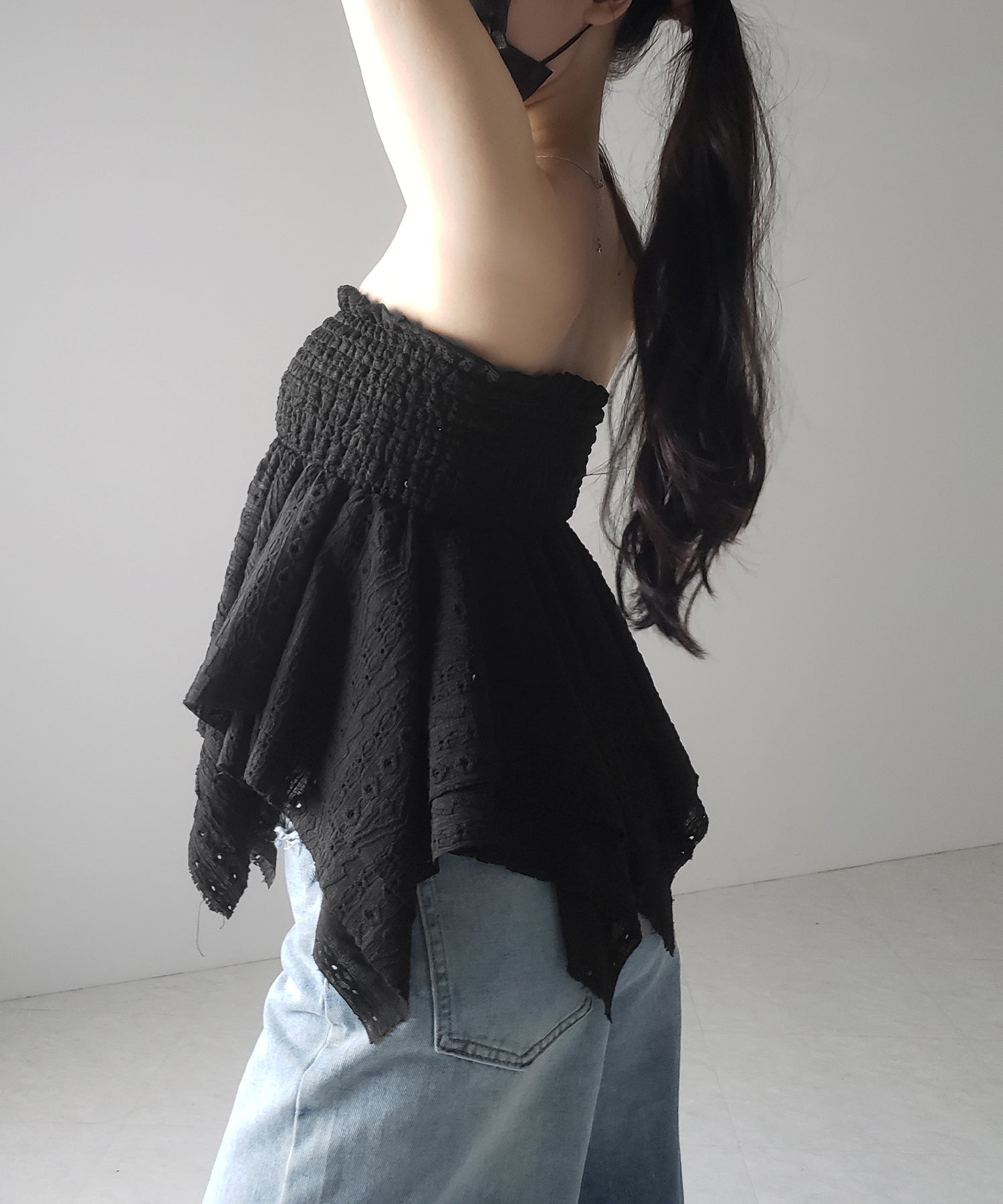 【 トップスとしても使える２WAY 】シャーリングリボンフリルビスチェミニスカート ／ shirring ribbon frill bustier mini skirt