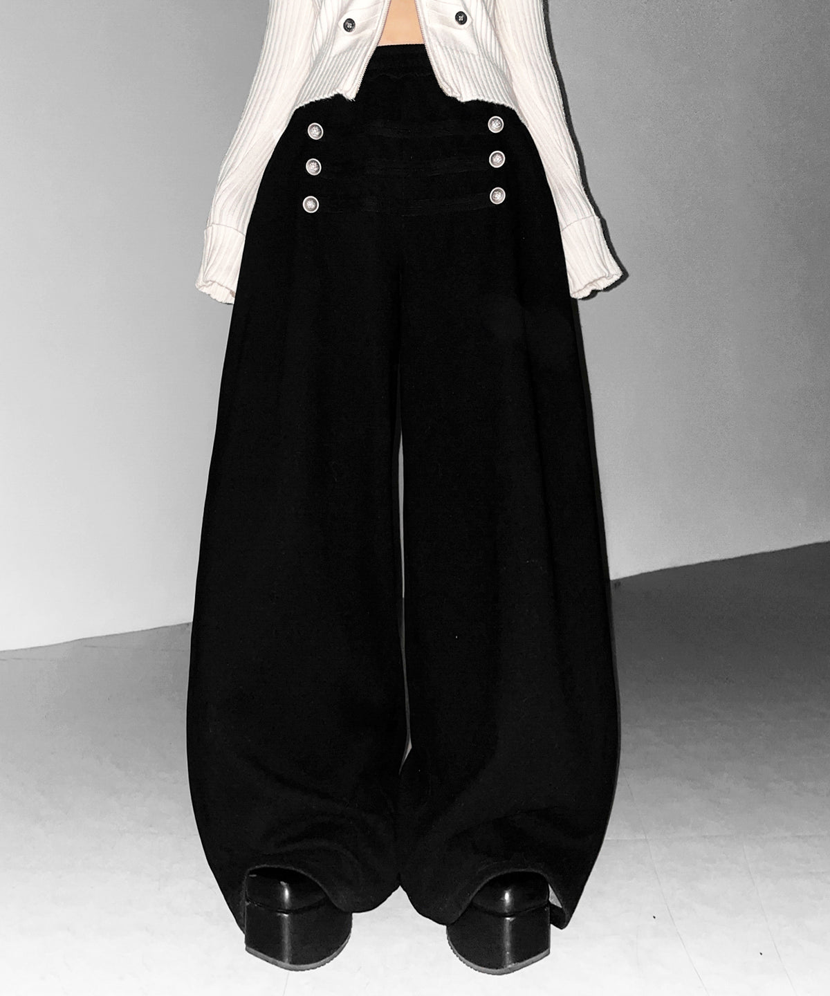 【 微起毛 】ナポレオンデザインボリュームワイドパンツ ／ napoleon design volume wide pants