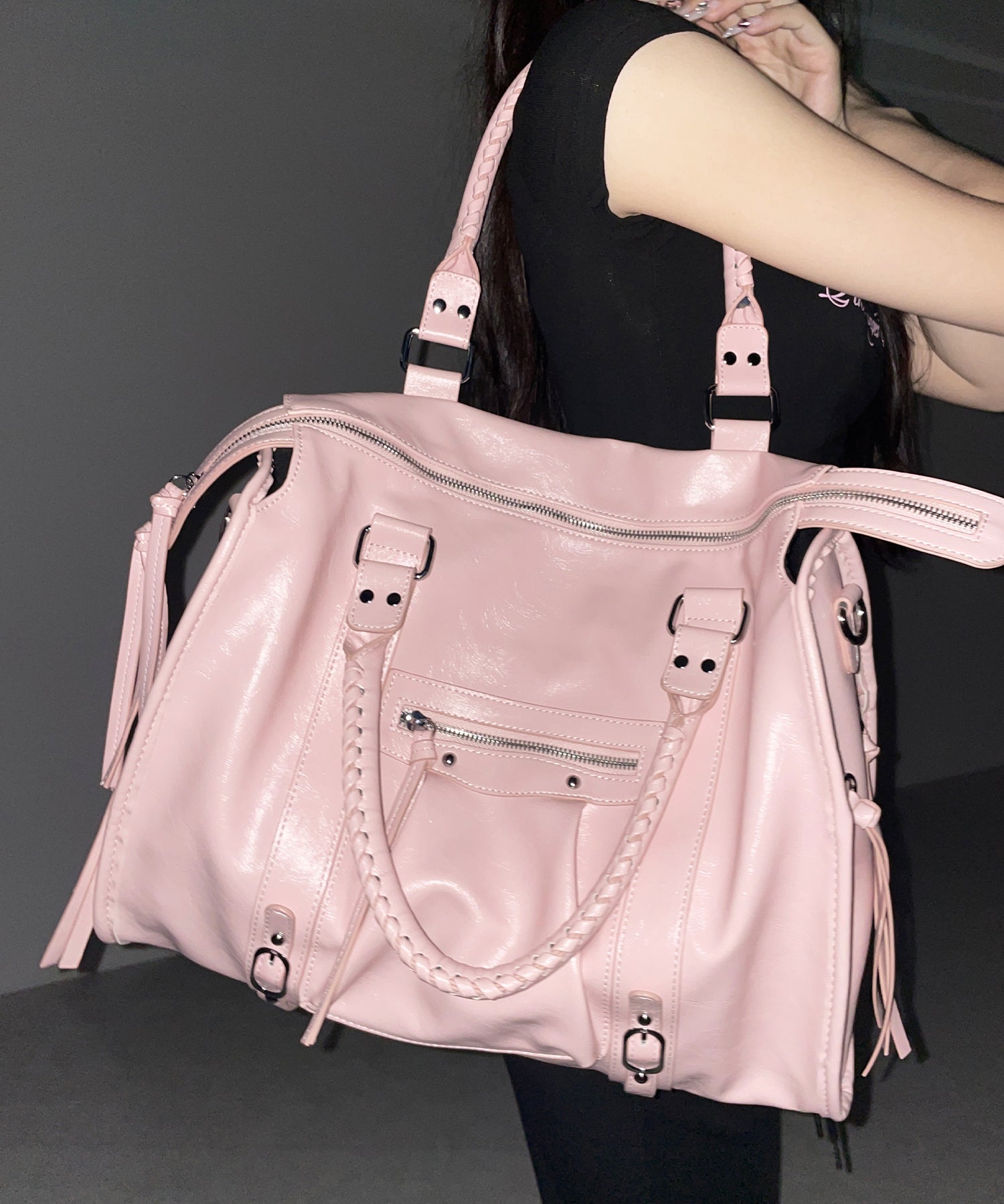 ヴィンテージフェイクレザーボストンエディターズバッグ ／ vintage fake leather boston editors bag