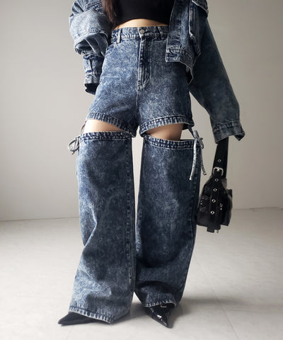 【 セットアップ着用可能 】２WAYヴィンテージケミカルブリーチカットアウトリボンデニム ／ 2WAY vintage chemical bleach cutout ribbon denim