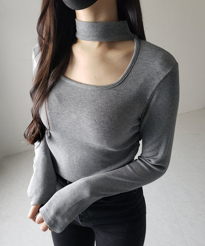 【 ３color ／ 裏起毛 】スクエアネックチョーカーシャーリングトップス ／ square neck choker shirring tops