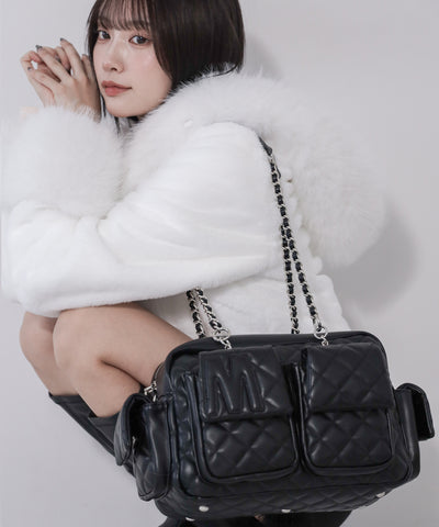 【 ２WAY 】Ｍロゴフェイクレザーキルティングチェーンショルダーバッグ ／ M logo fake leather quilting chain shoulder bag