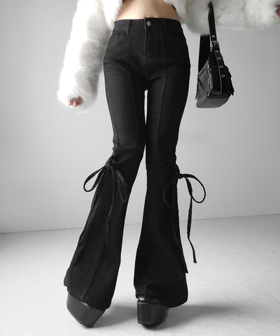 ストラップリボンヴィンテージストレッチフレアデニム ／ strap ribbon vintage stretch flare denim