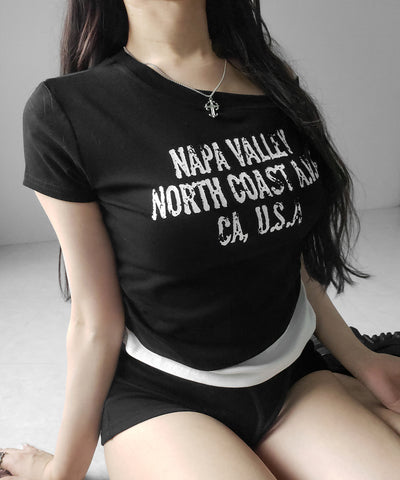 ヴィンテージロゴワンショルレイヤードＴシャツ ／ vintage logo one-shoulder layered T-shirt
