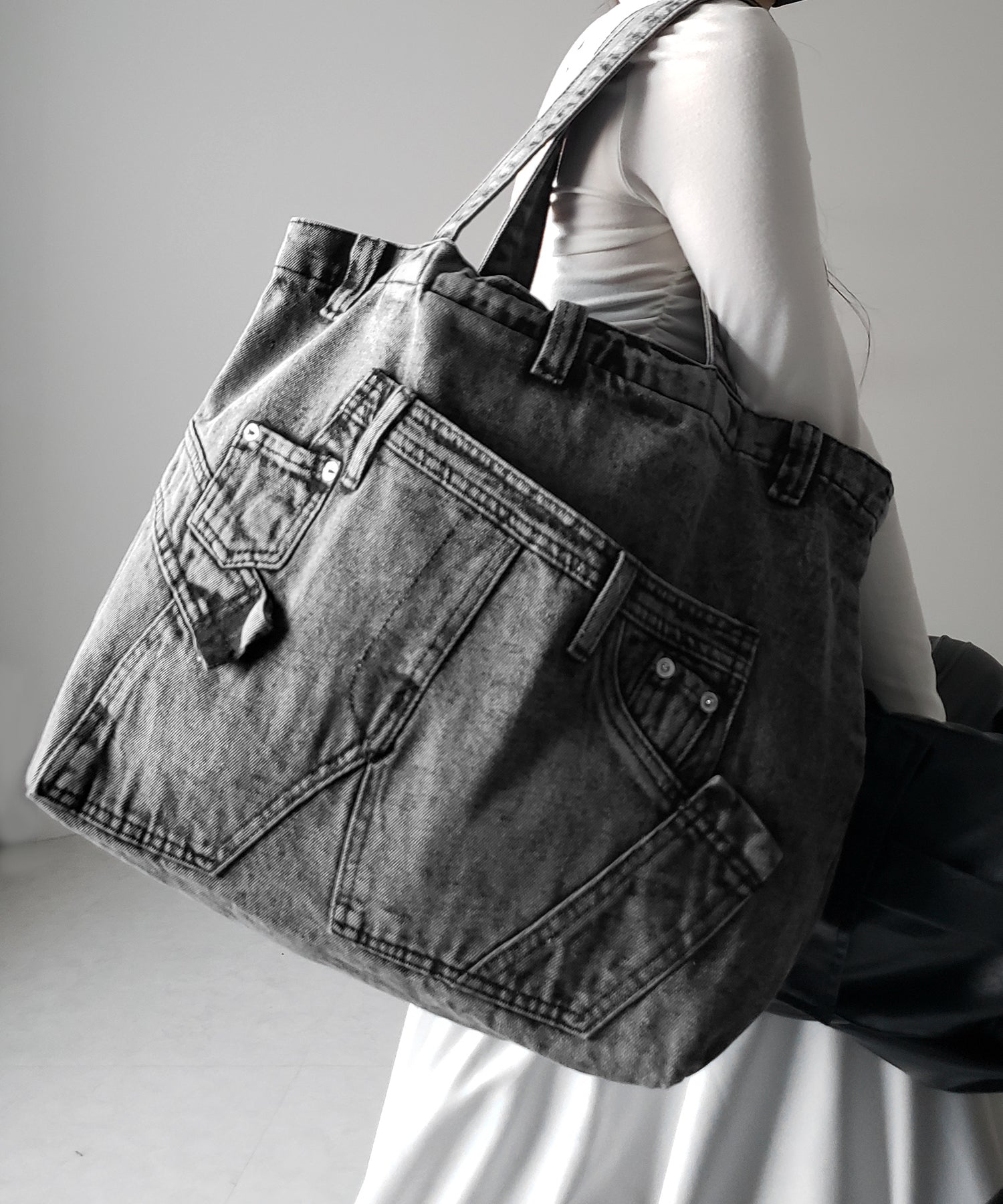 【 ２color 】ヴィンテージドッキングウォッシュデニムバッグ ／ vintage docking washed denim bag