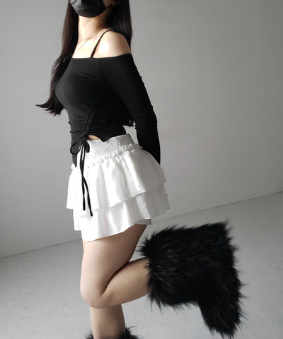 【 裏起毛 ／ カップ付 】サイドシャーリングリボンワンショルトップス ／ side shirring ribbon one shoulder tops
