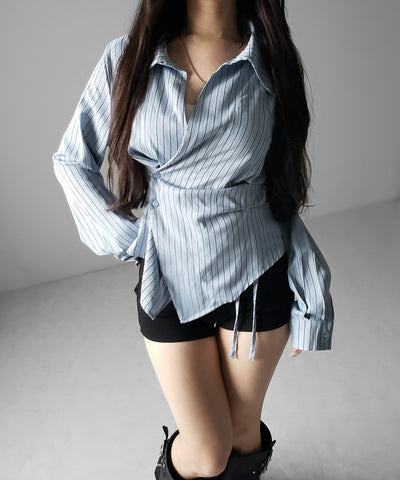 タックレイヤードアシンメトリーミディシャツ ／ tuck layered asymmetry midi shirts