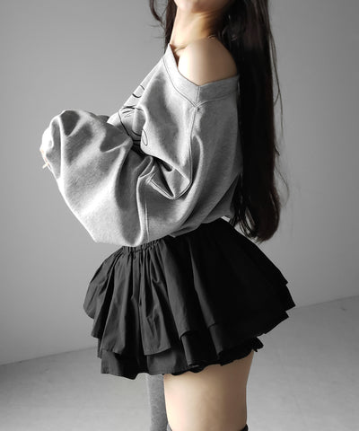 【 インパン裏地付 】ボリュームフレアコットンミニスカート ／ volume flare cotton mini skirt