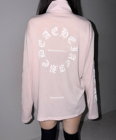 グランジロゴスタンドジップアップオーバーシアートップス ／ grunge logo stand zipup over sheer tops