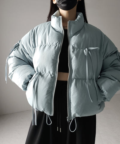 【 選べる３色展開 ／ 裾絞り可能２WAY 】ストラップリボンショートパフダウンジャケット ／ strap ribbon short puff down jacket