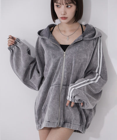 ピグメントヴィンテージ加工サイドラインジップアップパーカー ／ Pigment vintage side line zip-up hoodie