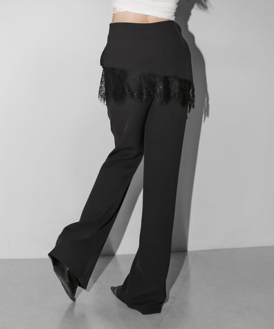 【３size 】レースレイヤードサイドリボンラップフレアスラックス ／ lace layered side ribbon wrap flare slacks