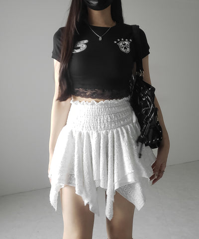 【 トップスとしても使える２WAY 】シャーリングリボンフリルビスチェミニスカート ／ shirring ribbon frill bustier mini skirt