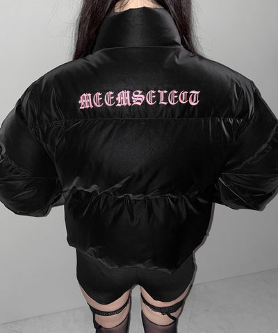 【 新色ピンクが追加！ 】グランジロゴ刺繍ショートパフ中綿ジャケット ／ grunge logo embroidery short puff fake down jacket