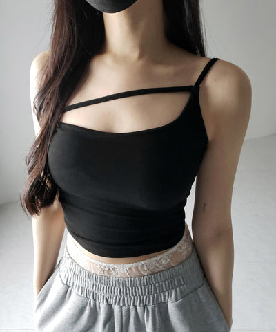 【 ３color ／ カップ付 】ラインストラップワンショルキャミソール ／ line strap one shoulder camisole