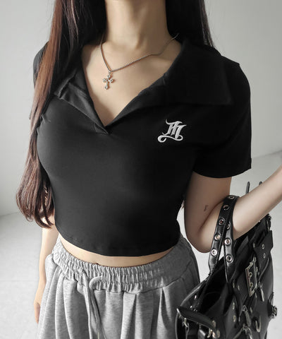 【 ２color 】M LOGO スキッパーショート半袖Tシャツ ／ M LOGO skipper neck short sleeve T-shirt