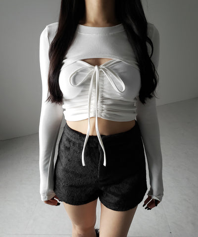 【 ２点セット 】フロントリボンベアトップス ＆ ショートレイヤードトップス SET ／ front ribbon bare tops & short layered tops SET