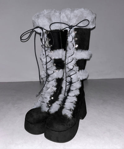 厚底レースアップムートンロングブーツ ／ platform laceup mouton long boots