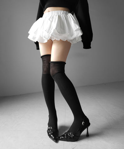 【 インパン裏地付 】ボリュームフレアコットンミニスカート ／ volume flare cotton mini skirt