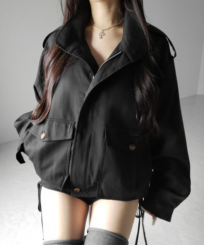 スタンドカラーオーバーショートトレンチコート ／ stand collar over short trench coat