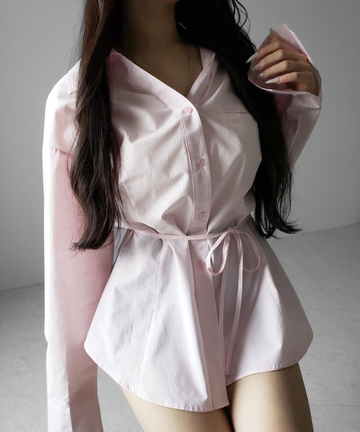ストラップリボンレディフレアシャツ ／ strap ribbon lady flare shirts