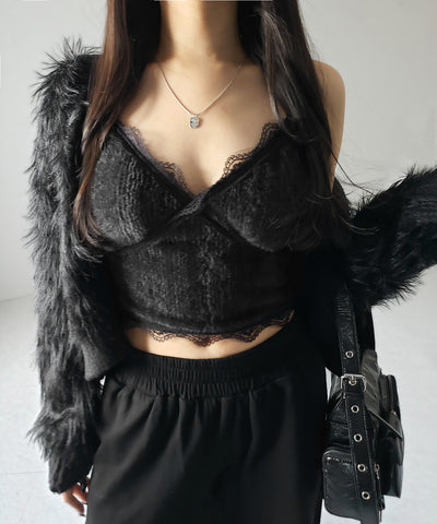 【 カップ付き 】シャギーファーショートビスチェキャミソール ／ shaggy fur short bustier camisole