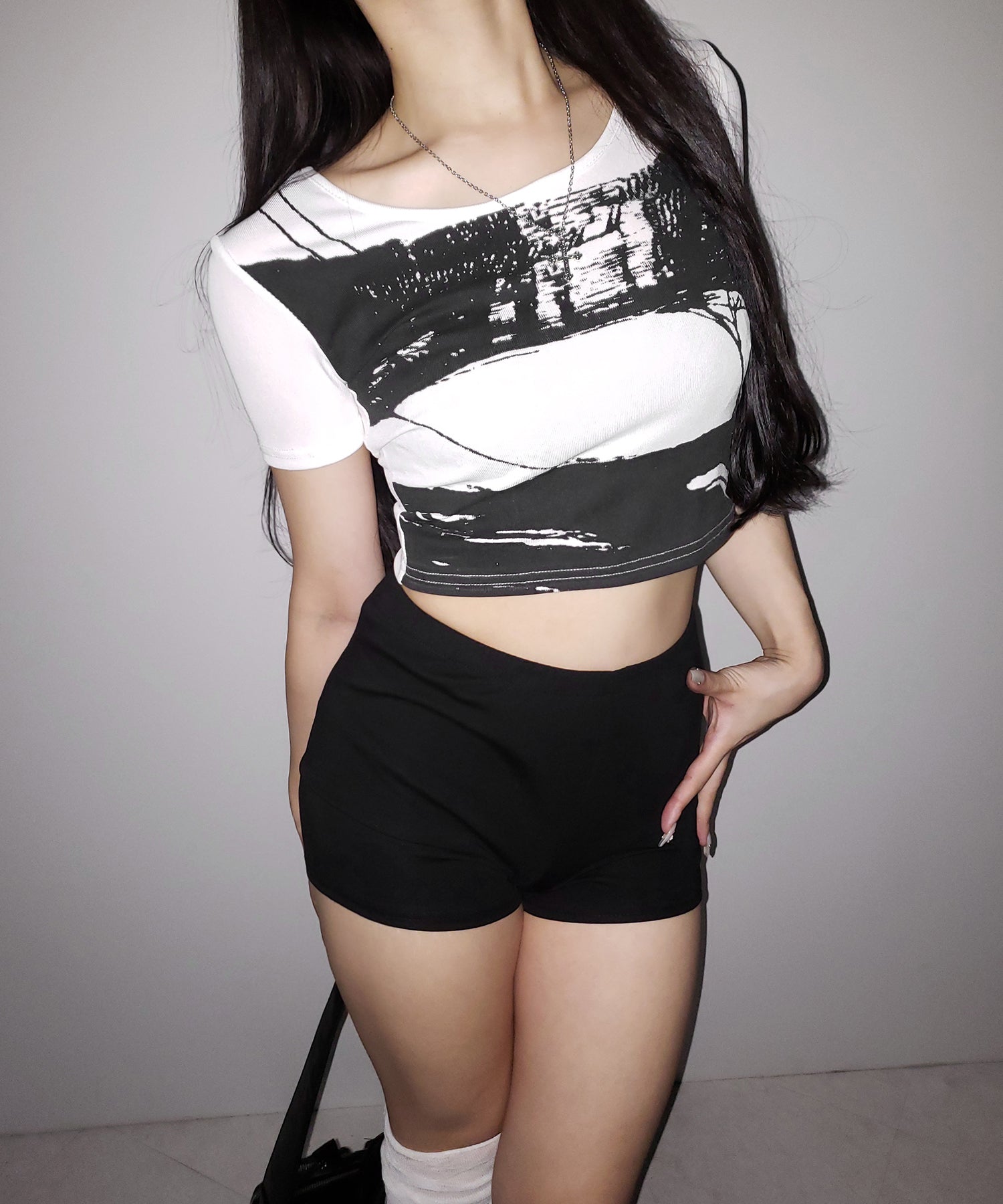ヴィンテージプリント半袖ショートリブＴシャツ ／ vintage print short sleeve short lib t-shirt