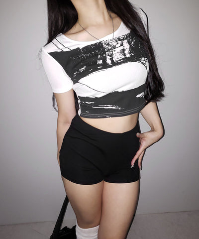 ヴィンテージプリント半袖ショートリブＴシャツ ／ vintage print short sleeve short lib t-shirt