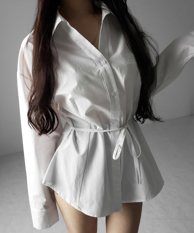 ストラップリボンレディフレアシャツ ／ strap ribbon lady flare shirts
