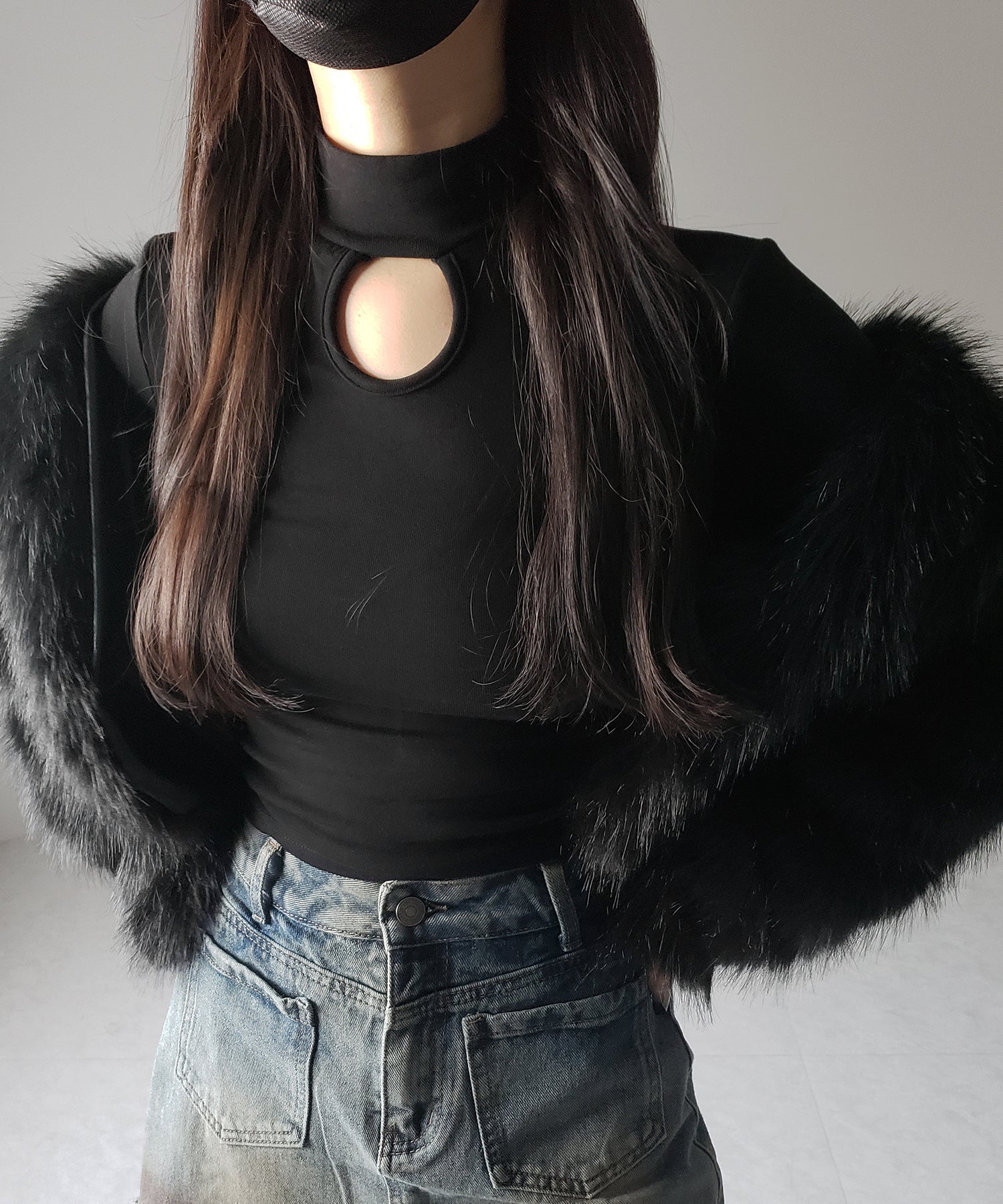 【 ３color 】裏起毛カットアウトプチハイネックトップス ／ urakimo cutout puchi highneck tops