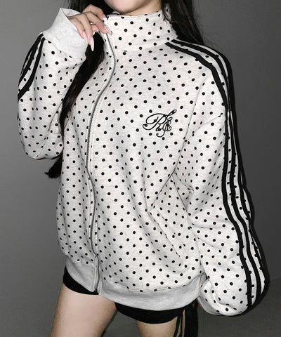 胸ロゴ刺繍ドットラインオーバースウェットブルゾン ／ chest logo embroidery side dot line over sweat blouson