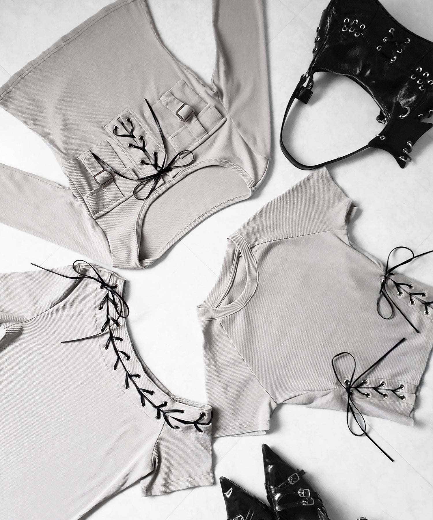 ヴィンテージサイドレースアップカットアウト半袖ショートTシャツ ／ vintage side lace up cutout short short sleeve T-shirts